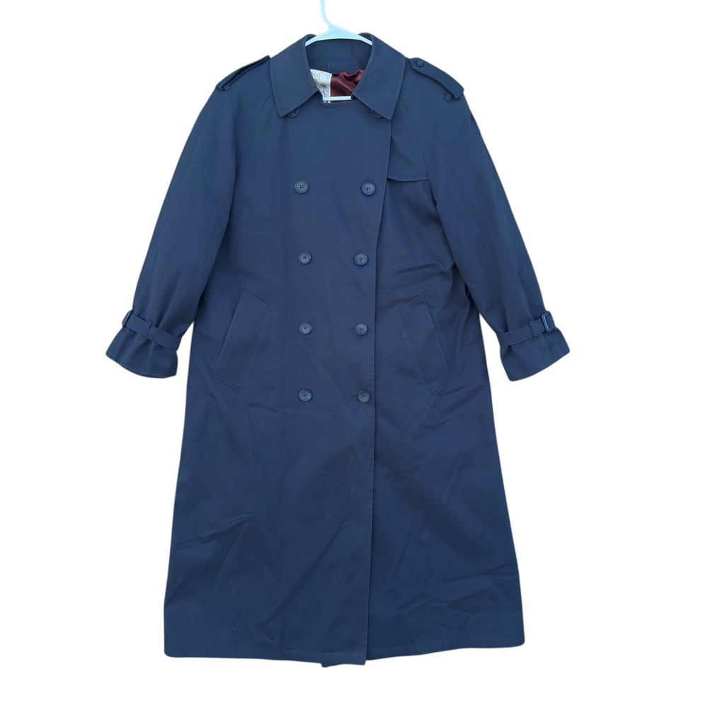 Vintage London Fog Towne Trench Coat Navy Mens 12 Reg Fur Liner